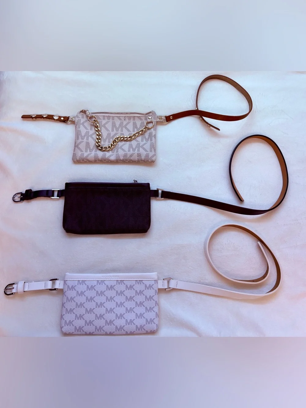 Set of 3 Michael Kors Fanny Packs White/Black/Cream SMALL EUC